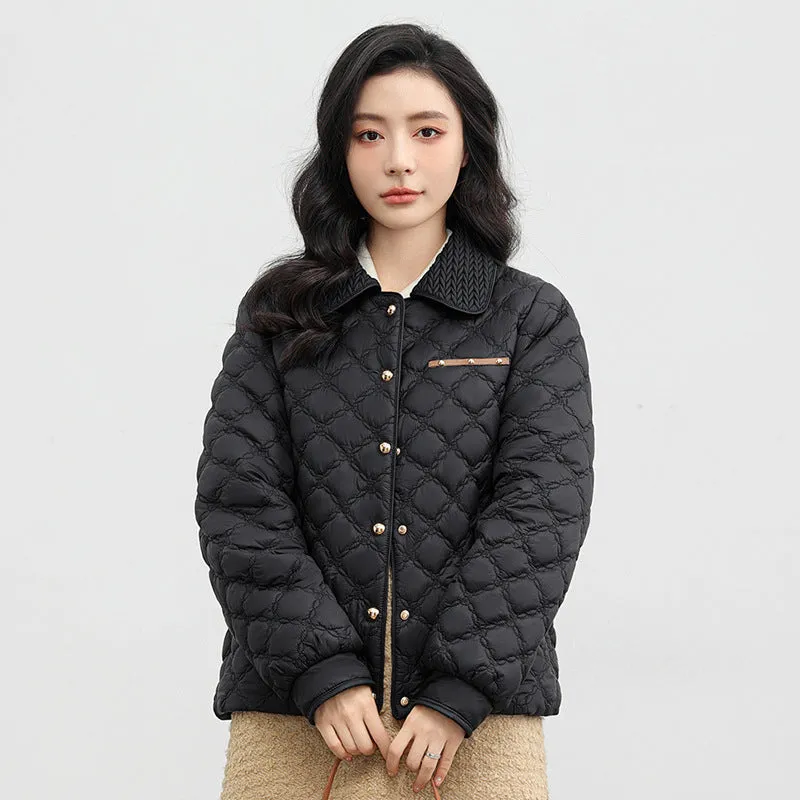 Women's Plain Diamond Quilt Puffer Jacket for Warmth and Comfort