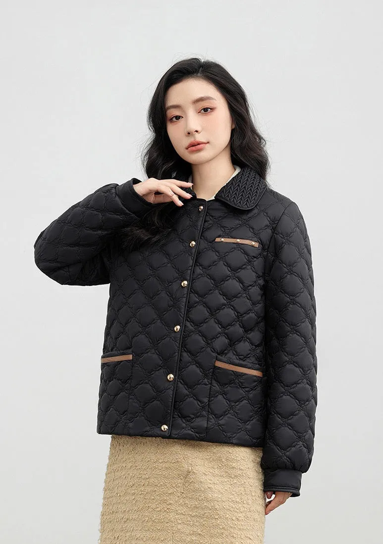 Women's Plain Diamond Quilt Puffer Jacket for Warmth and Comfort