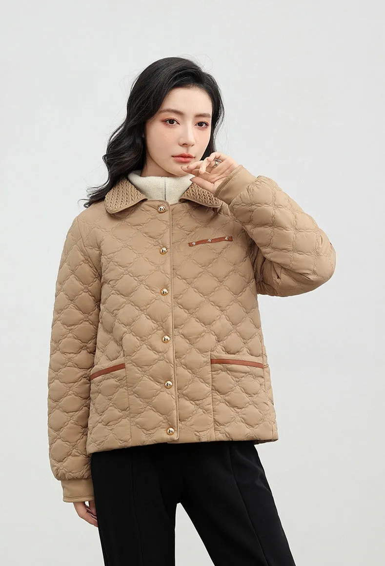Women's Plain Diamond Quilt Puffer Jacket for Warmth and Comfort
