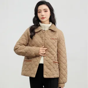 Women's Plain Diamond Quilt Puffer Jacket for Warmth and Comfort