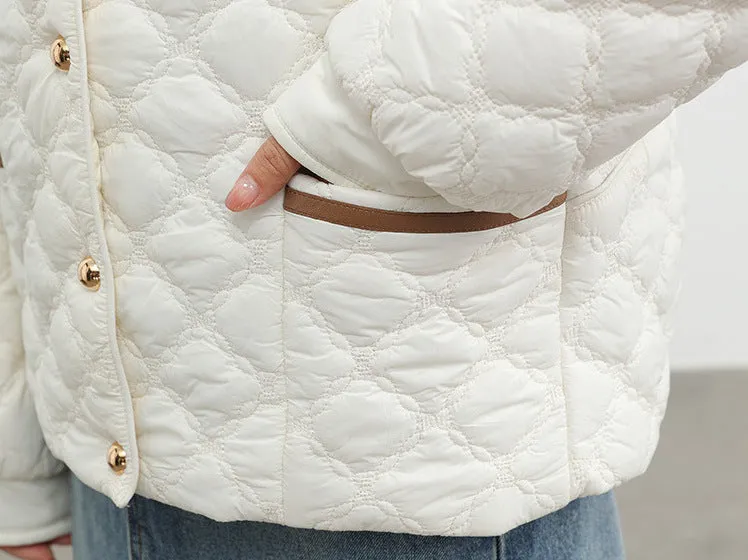 Women's Plain Diamond Quilt Puffer Jacket for Warmth and Comfort