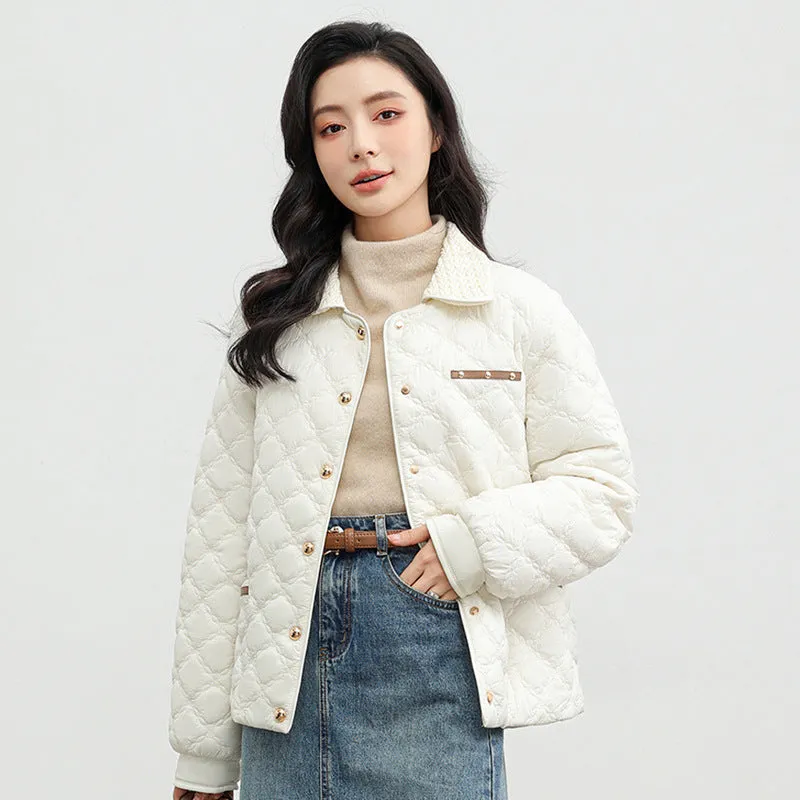 Women's Plain Diamond Quilt Puffer Jacket for Warmth and Comfort