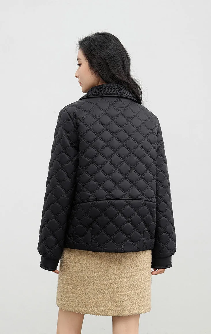 Women's Plain Diamond Quilt Puffer Jacket for Warmth and Comfort