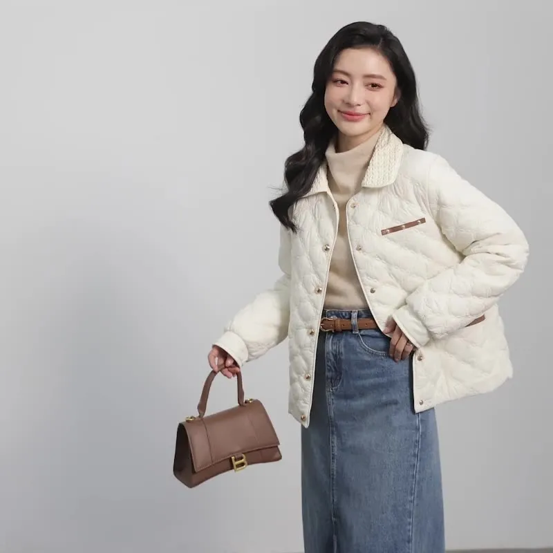 Women's Plain Diamond Quilt Puffer Jacket for Warmth and Comfort