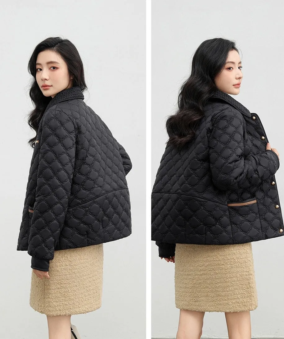 Women's Plain Diamond Quilt Puffer Jacket for Warmth and Comfort