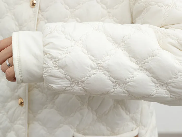 Women's Plain Diamond Quilt Puffer Jacket for Warmth and Comfort
