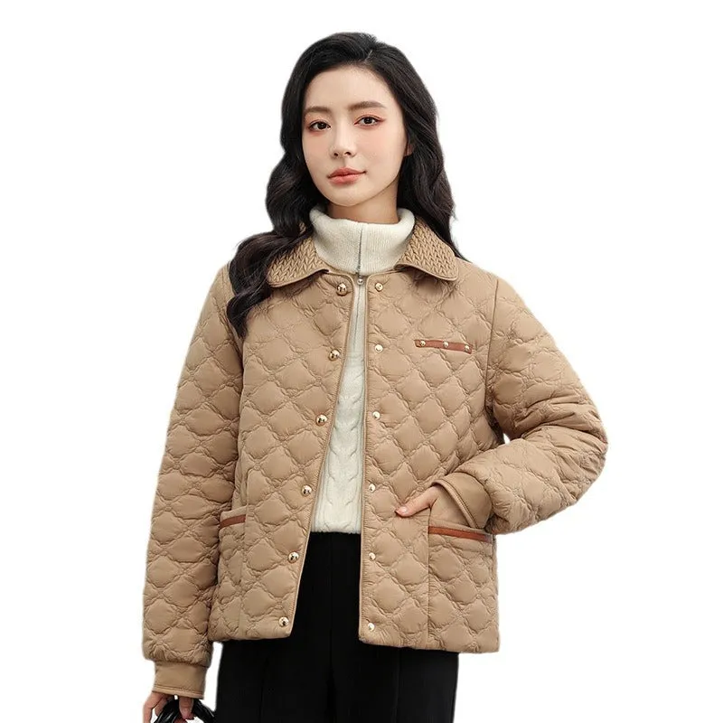 Women's Plain Diamond Quilt Puffer Jacket for Warmth and Comfort
