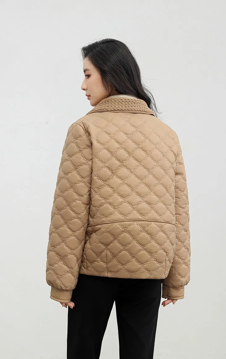 Women's Plain Diamond Quilt Puffer Jacket for Warmth and Comfort