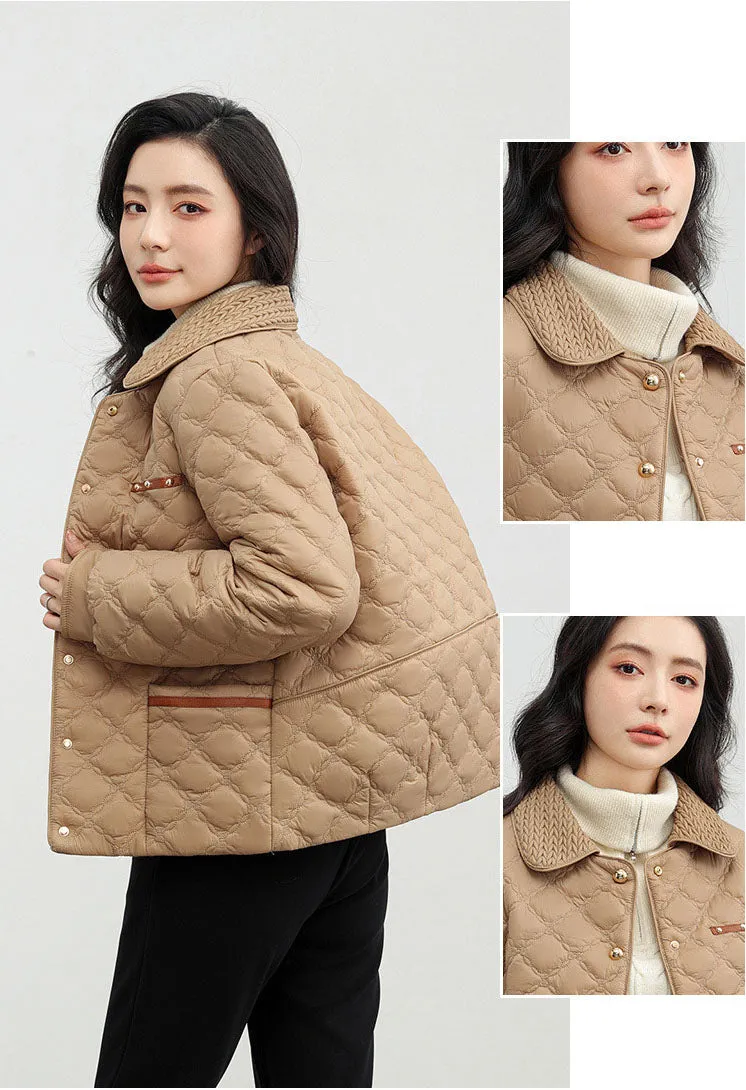 Women's Plain Diamond Quilt Puffer Jacket for Warmth and Comfort