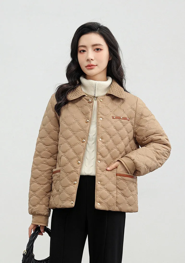 Women's Plain Diamond Quilt Puffer Jacket for Warmth and Comfort