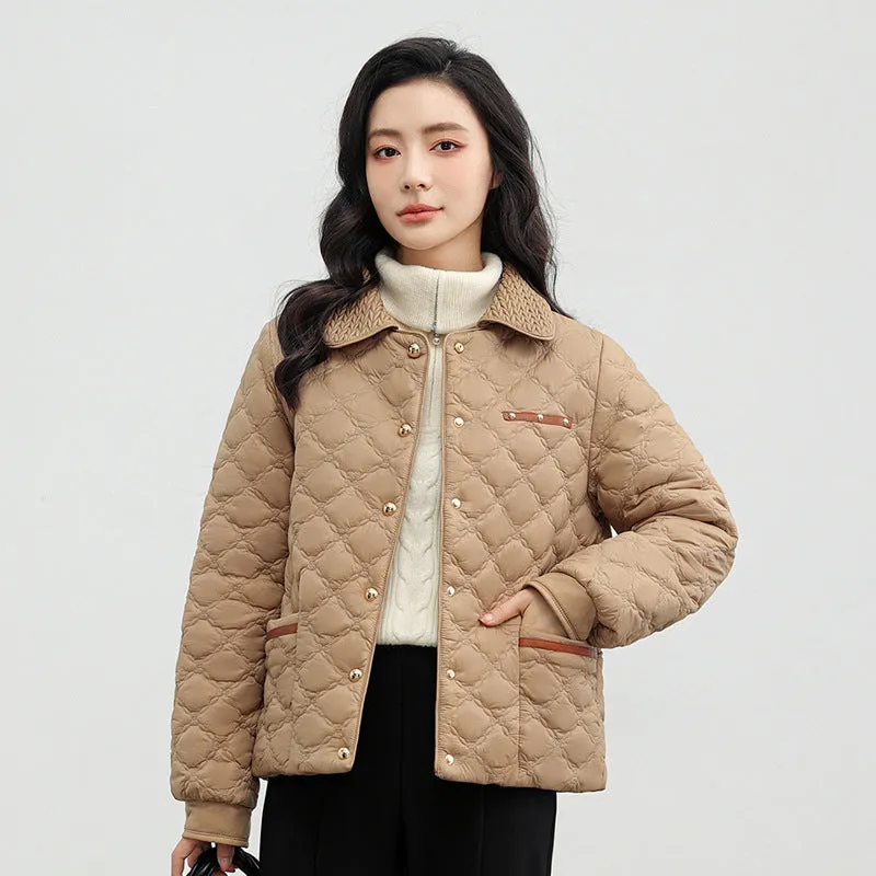 Women's Plain Diamond Quilt Puffer Jacket for Warmth and Comfort