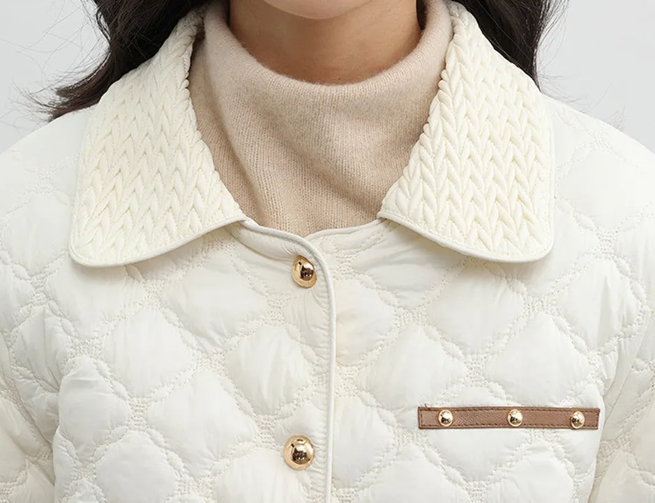 Women's Plain Diamond Quilt Puffer Jacket for Warmth and Comfort