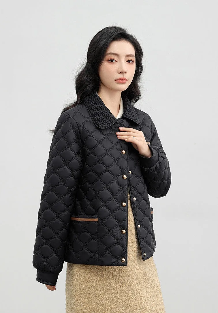 Women's Plain Diamond Quilt Puffer Jacket for Warmth and Comfort