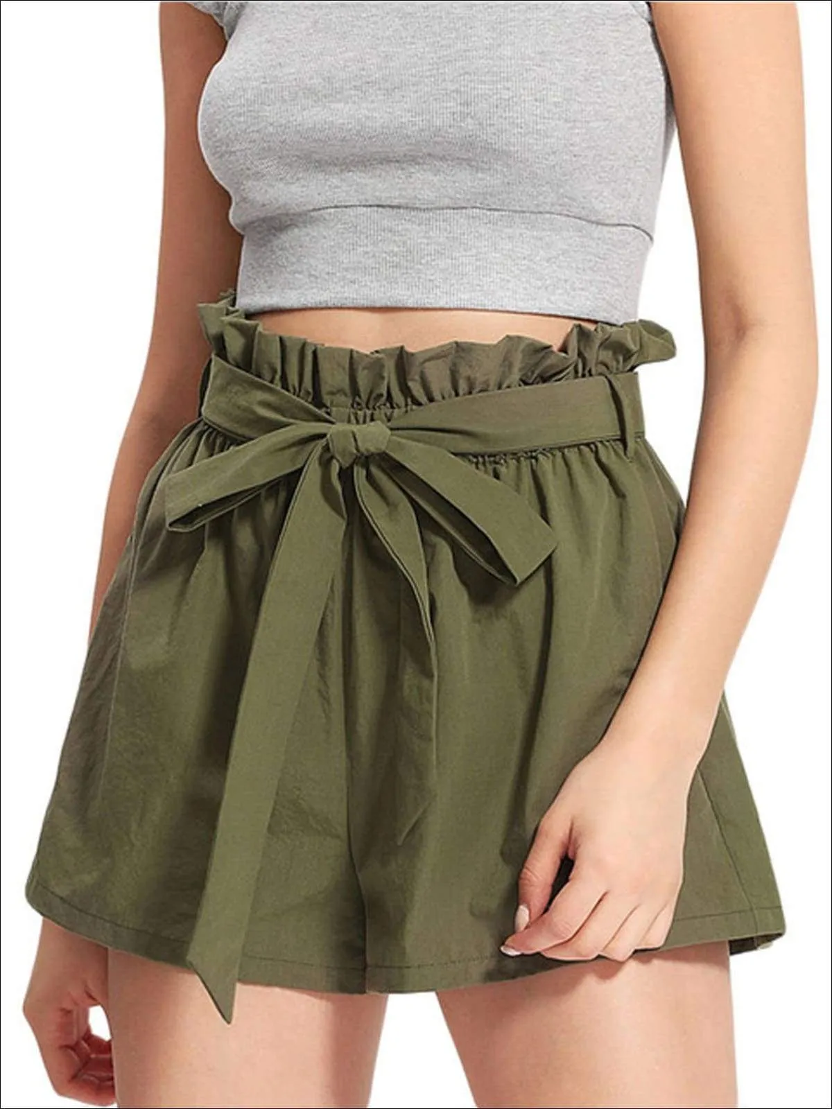 Women's Ruffle Tie Up Waist Wide Leg Shorts