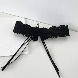 Women's Wide Waist Belt with Lace Cutout Detailing PU Belt