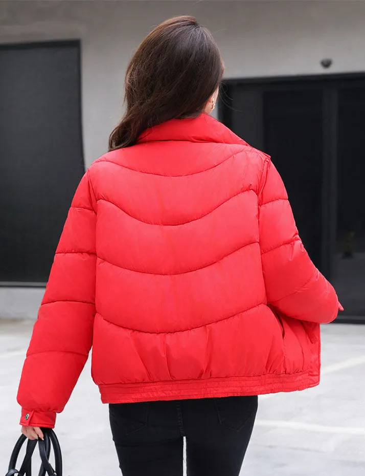 Women's Windproof Raincoat with Padded Solid Color Design