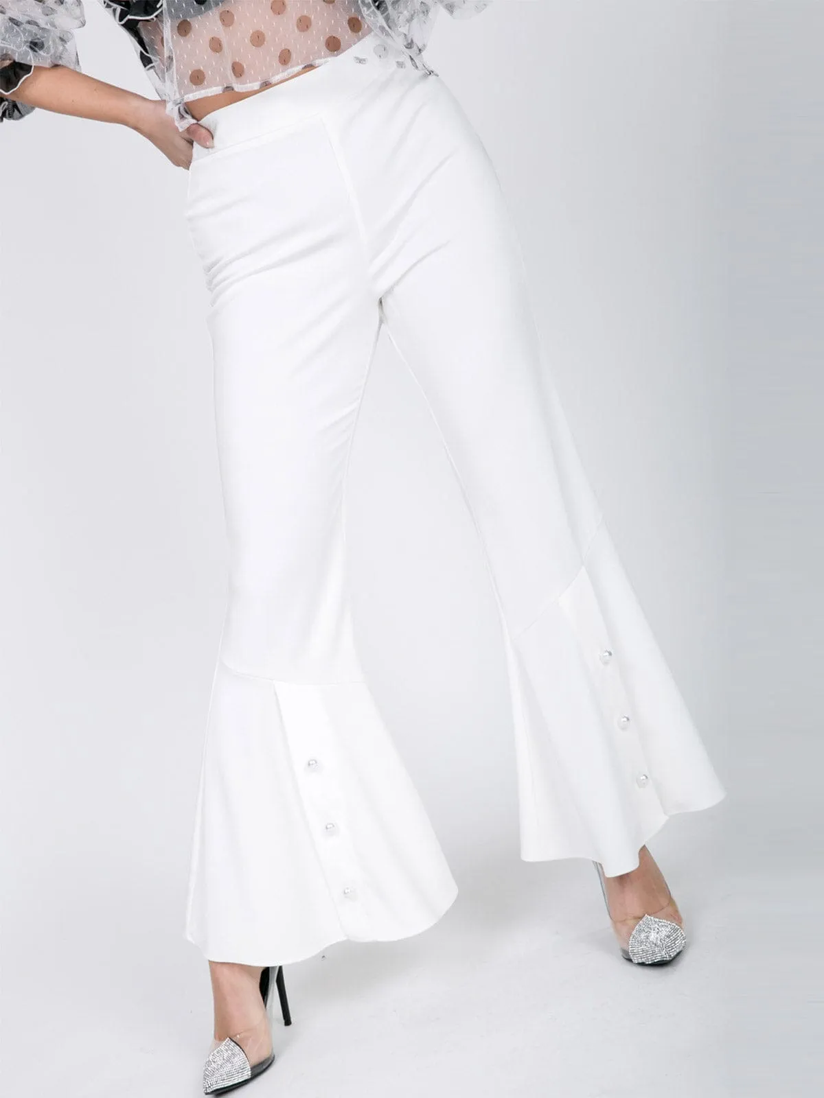 WOMEN'S ZIP UP PEARL BELL BOTTOMS PANTS