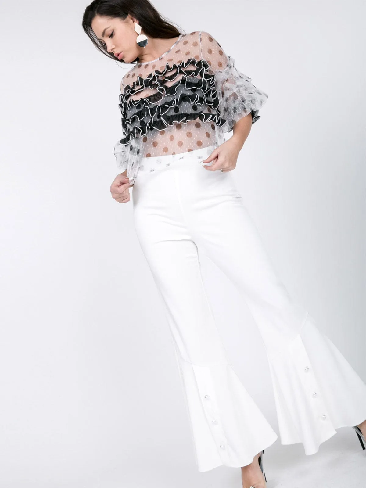 WOMEN'S ZIP UP PEARL BELL BOTTOMS PANTS