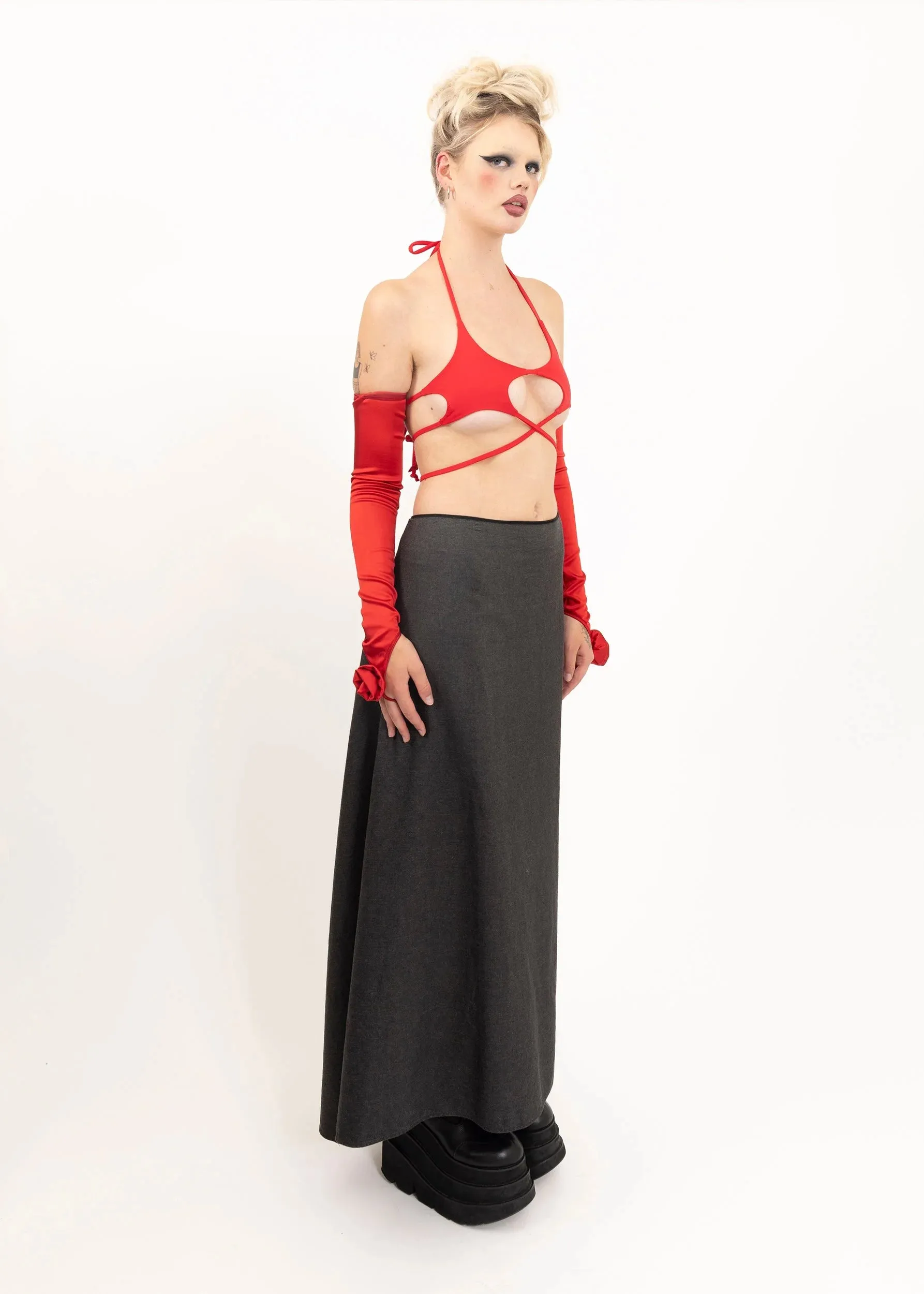 Wool maxi skirt with dipped hem