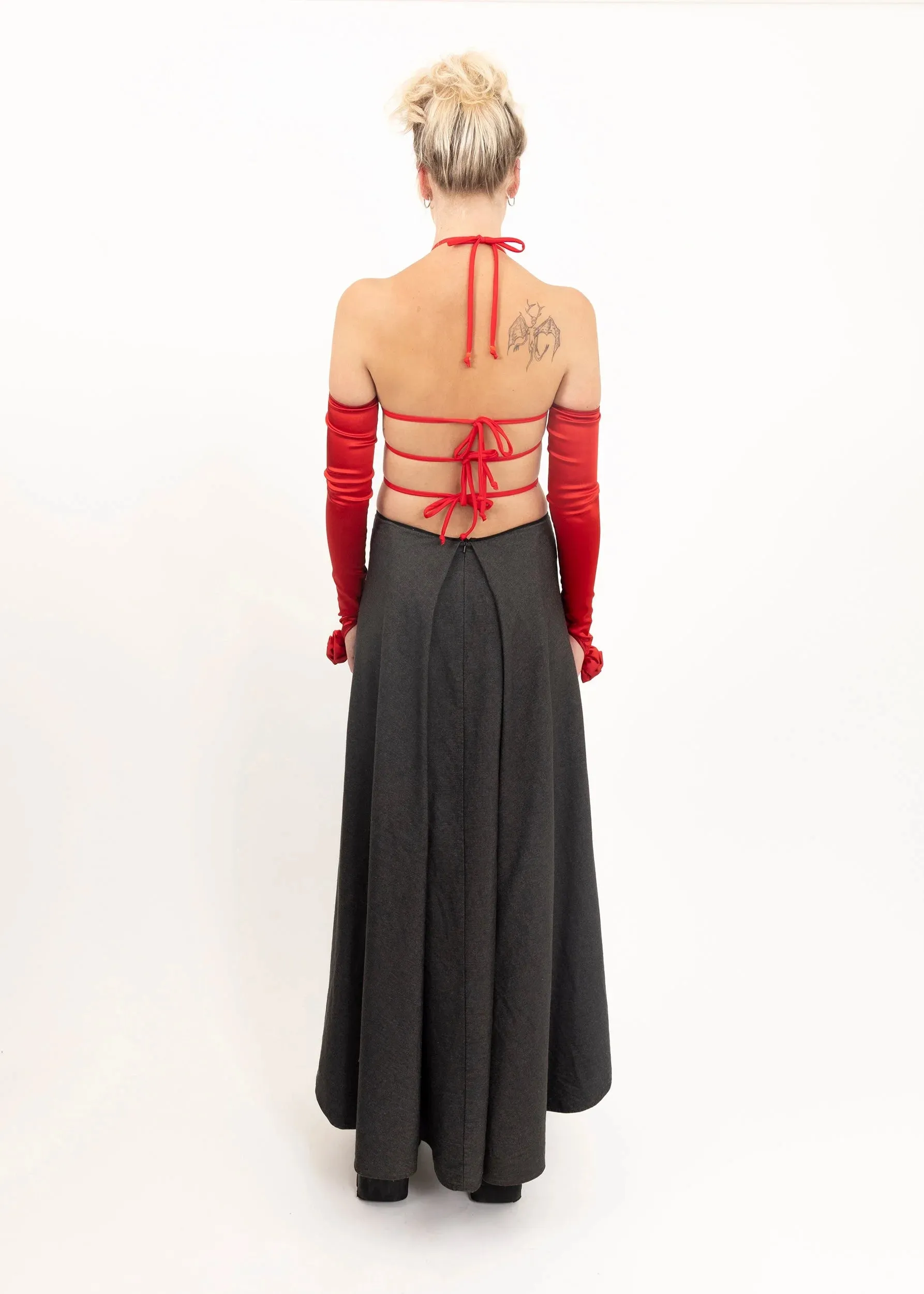 Wool maxi skirt with dipped hem