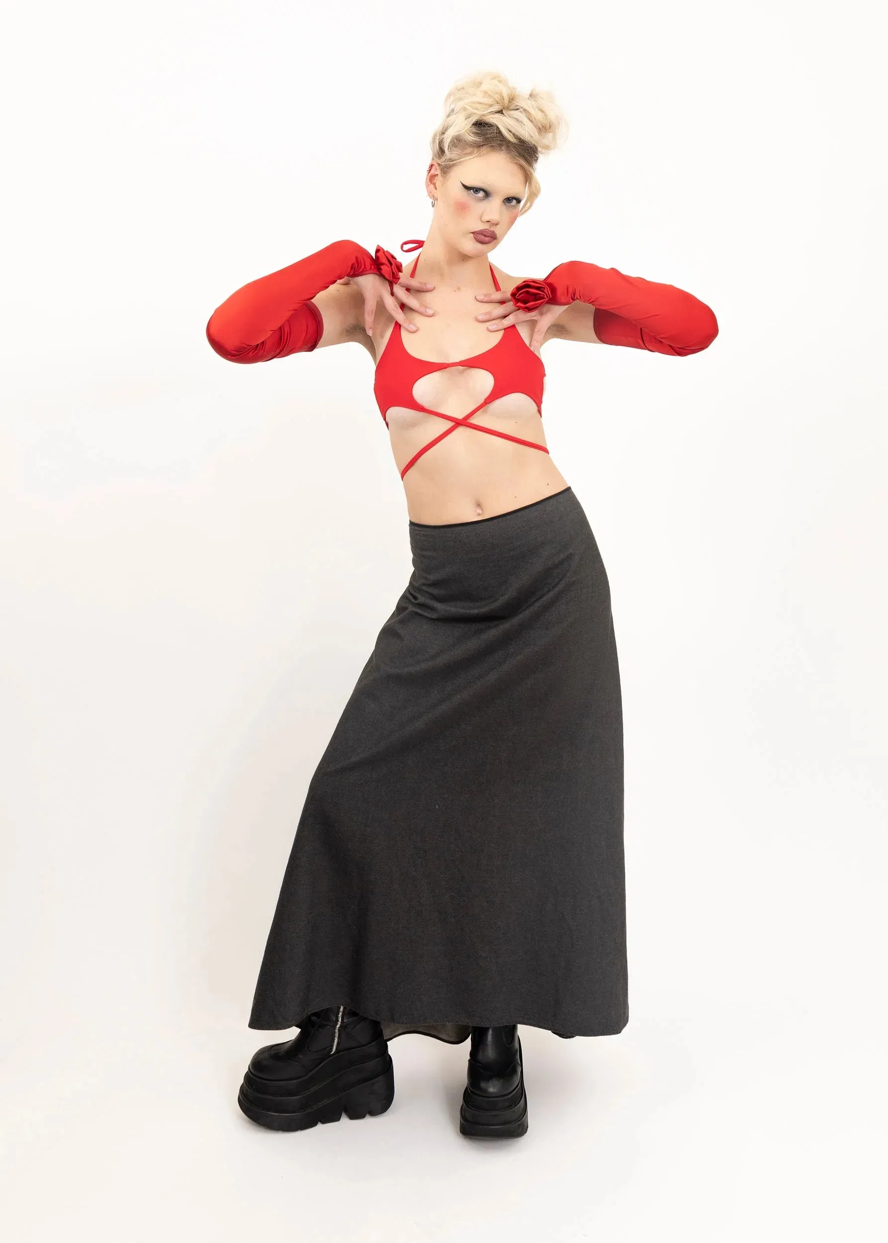 Wool maxi skirt with dipped hem