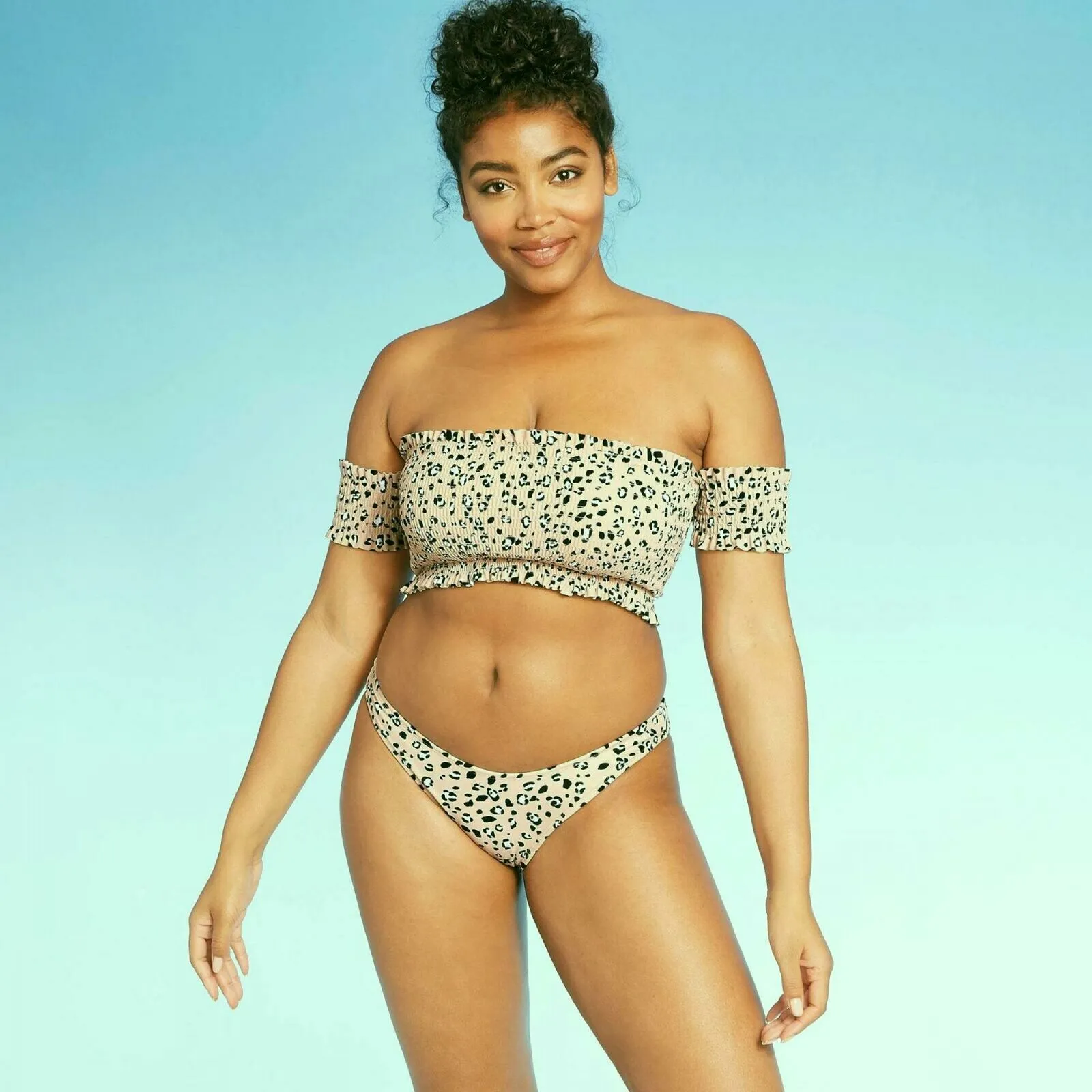 Xhilaration Women's Animal Print High Leg Scoop Bikini Bottom