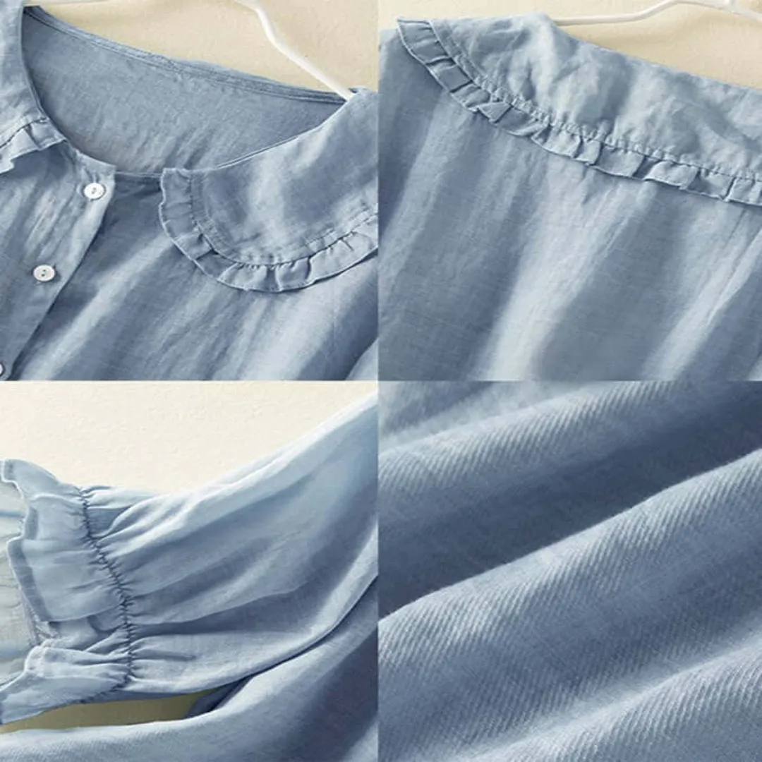 Ximena® | Women'S Button Down Ruffle Neck Shirt