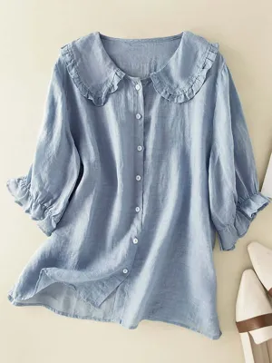 Ximena® | Women'S Button Down Ruffle Neck Shirt