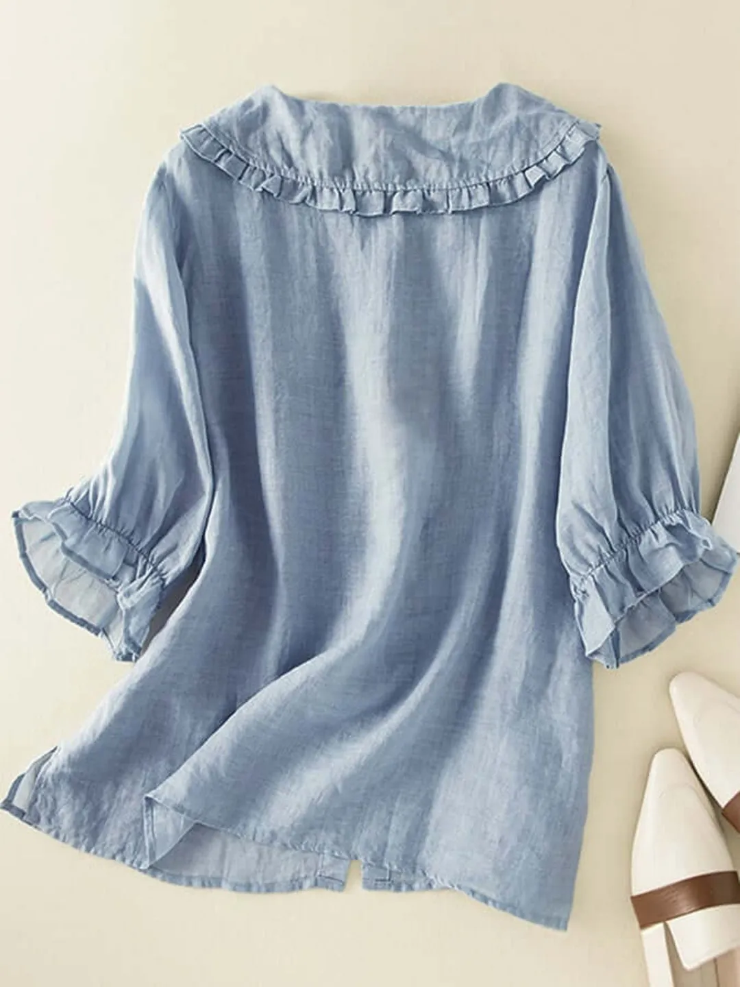 Ximena® | Women'S Button Down Ruffle Neck Shirt