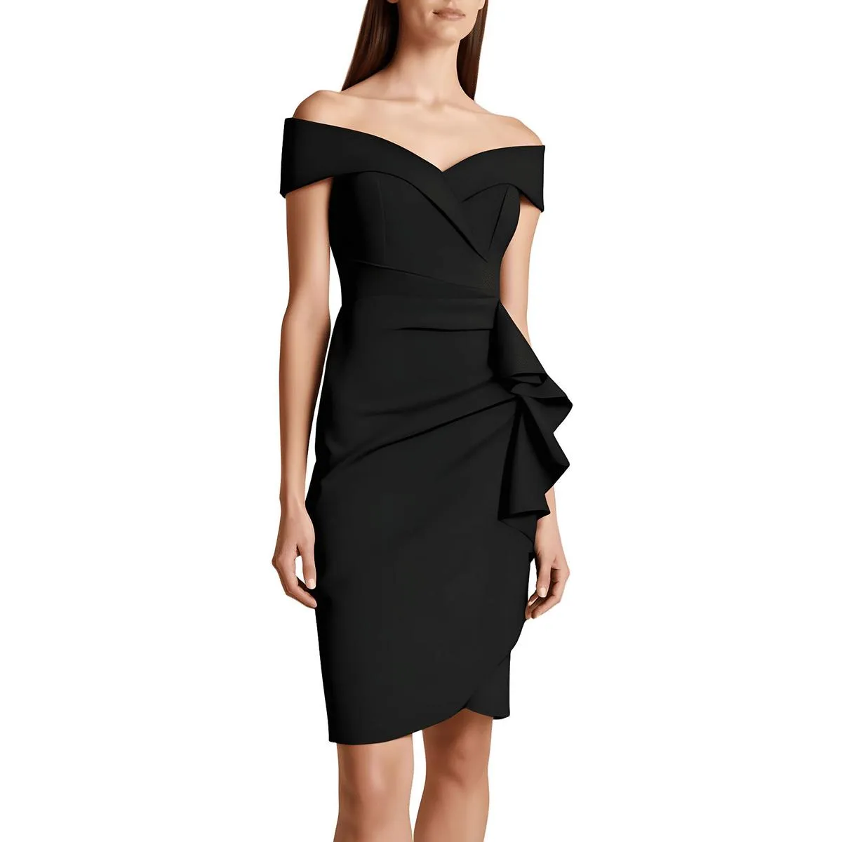 Xscape Womens Petites Ruffled Satin Cocktail And Party Dress