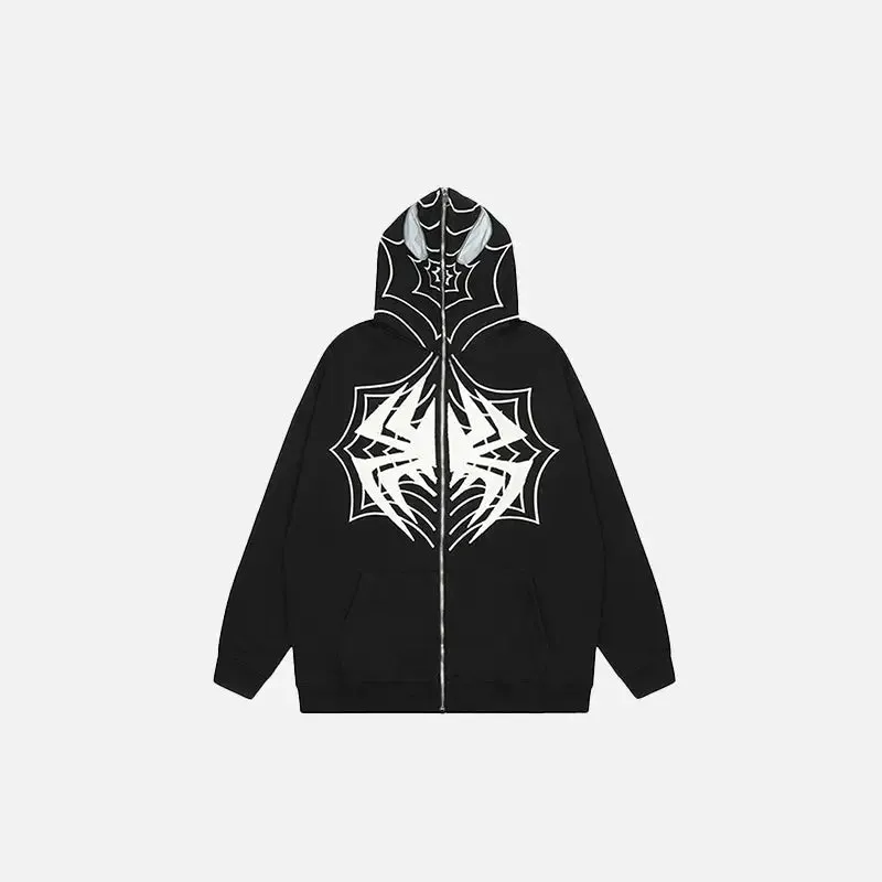 Y2K Spider Embroidered Zip Hoodie for Stylish Comfort