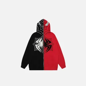 Y2K Spider Embroidered Zip Hoodie for Stylish Comfort