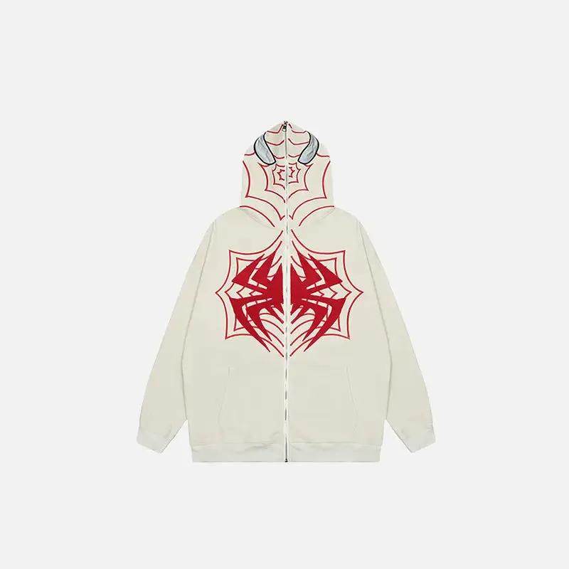 Y2K Spider Embroidered Zip Hoodie for Stylish Comfort