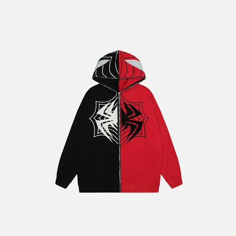 Y2K Spider Embroidered Zip Hoodie for Stylish Comfort