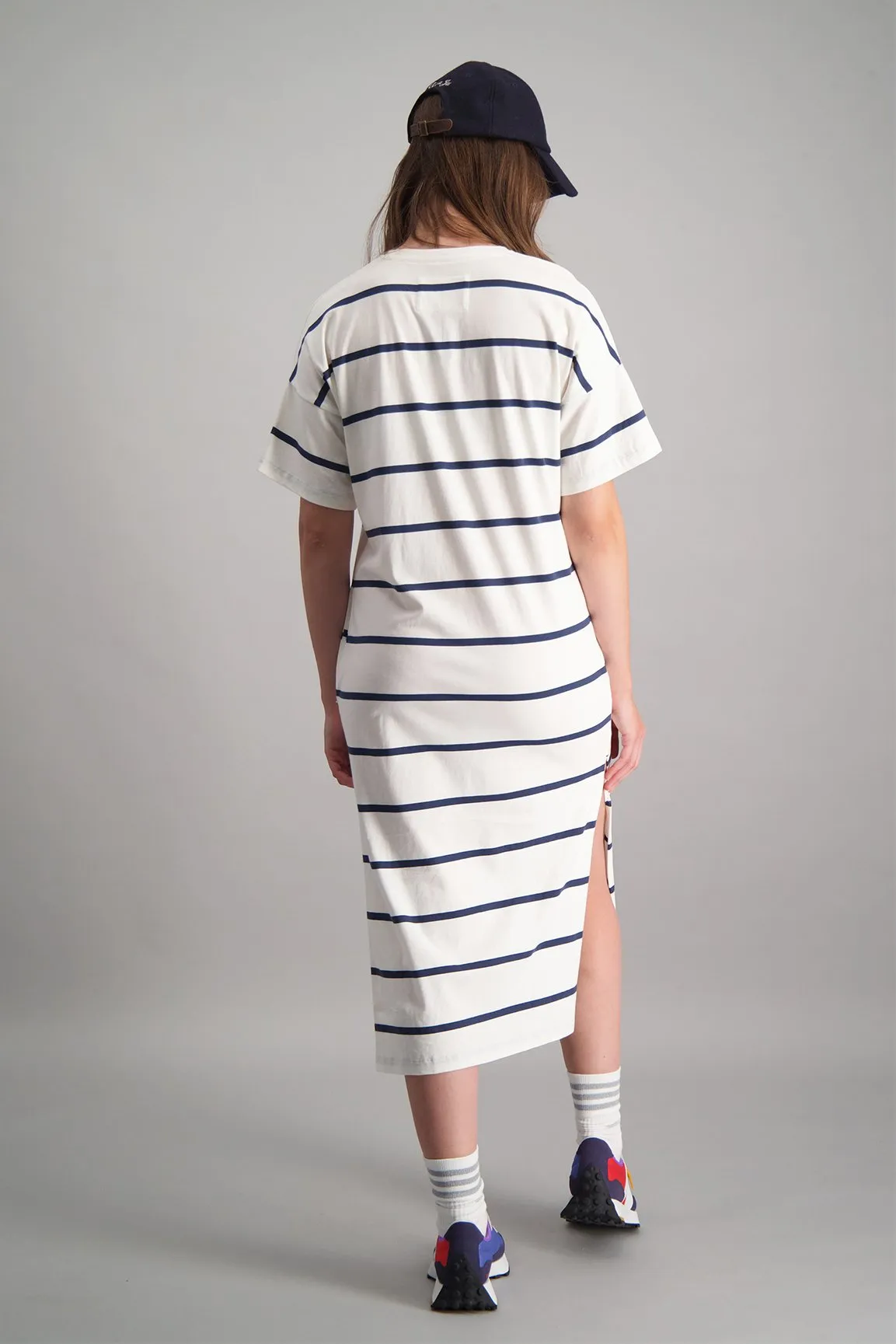 Yarn Dyed Stripe Full Length Dress - Blue