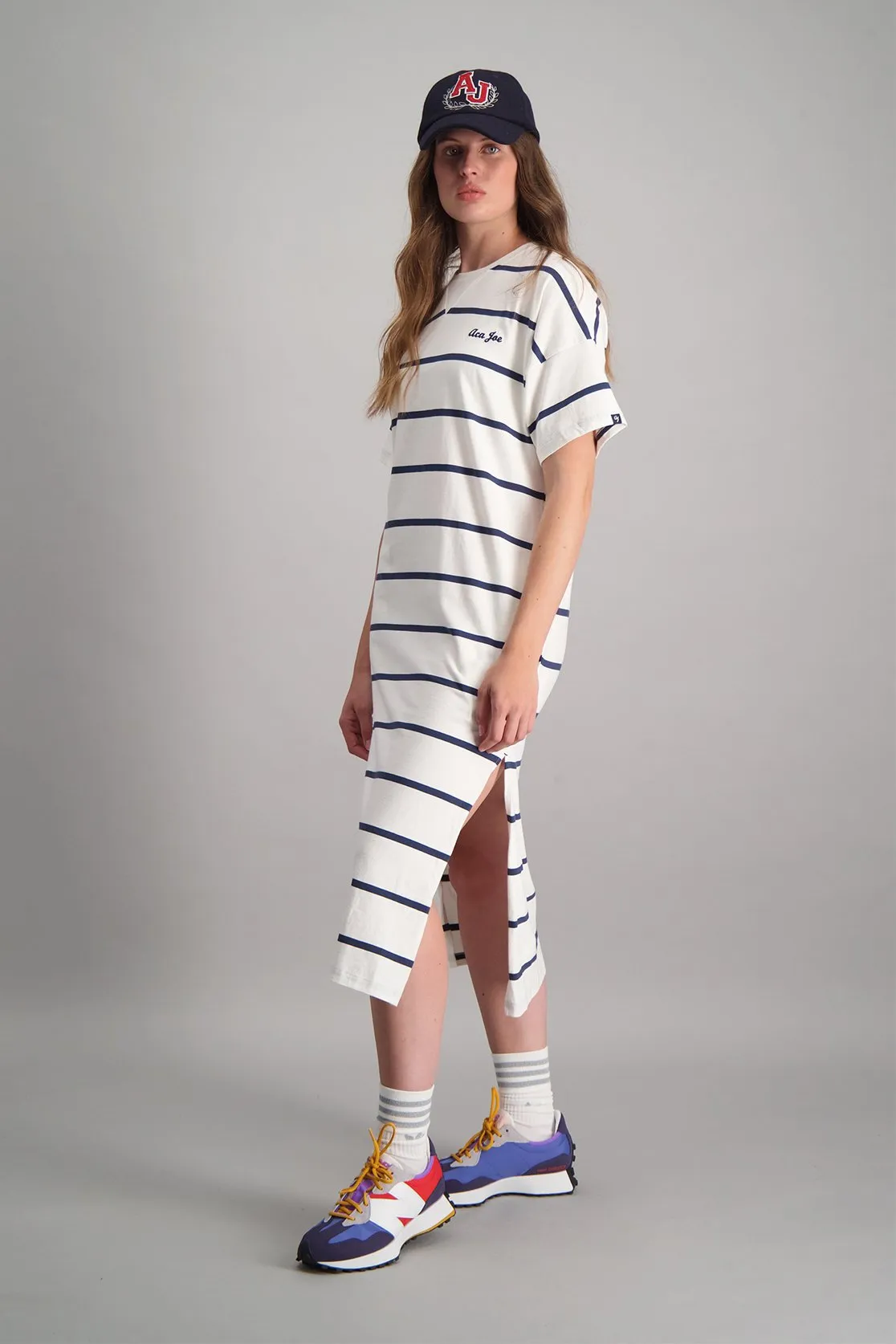Yarn Dyed Stripe Full Length Dress - Blue