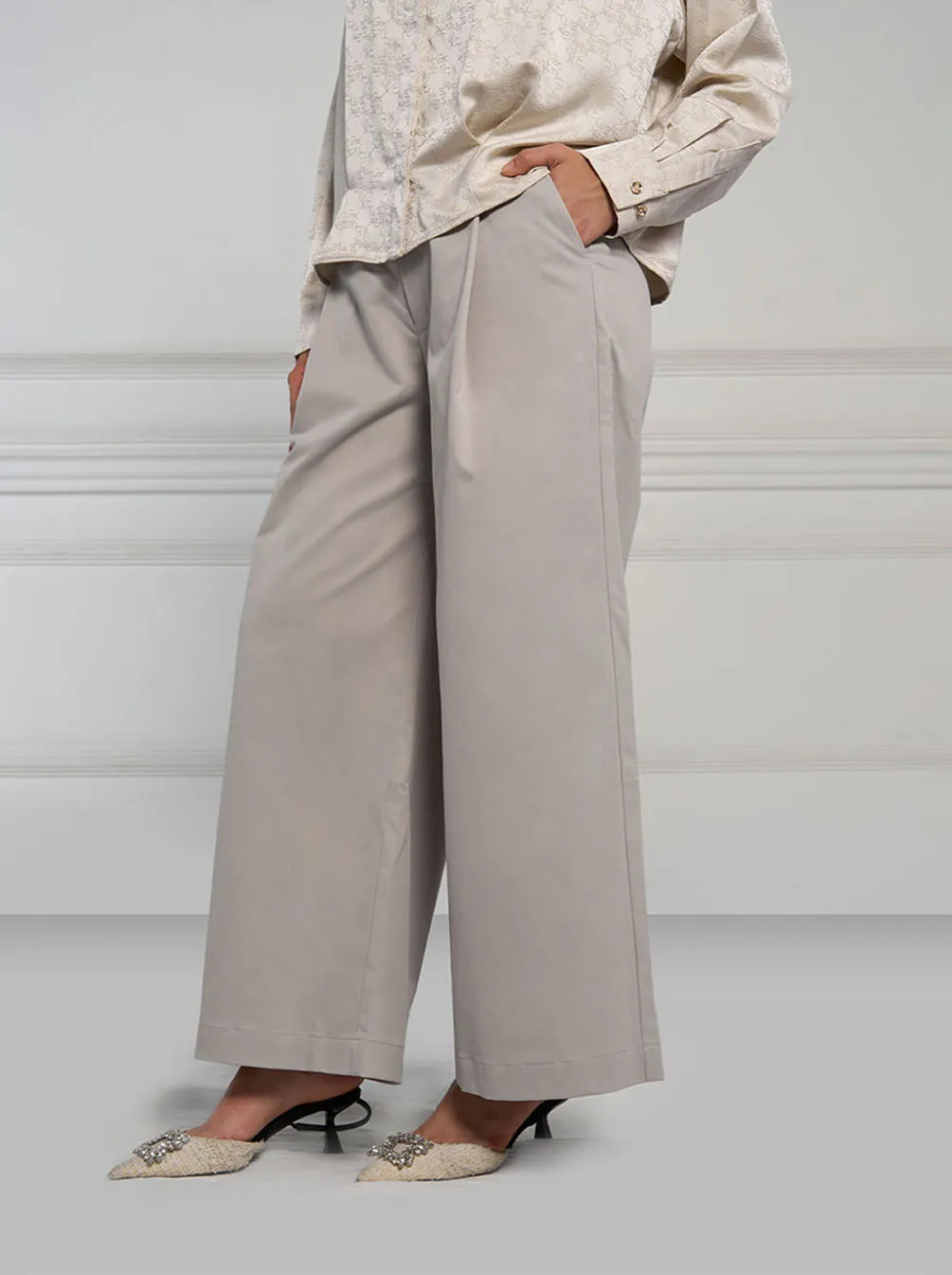 YUKO WIDE LEG PANTS PLAIN GREY