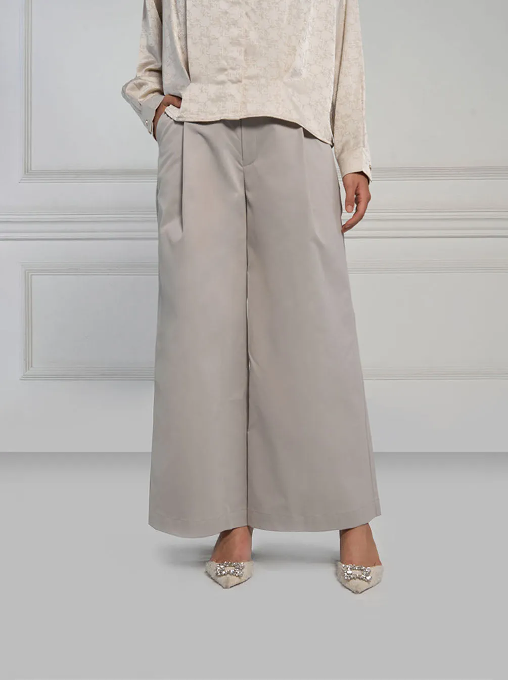 YUKO WIDE LEG PANTS PLAIN GREY
