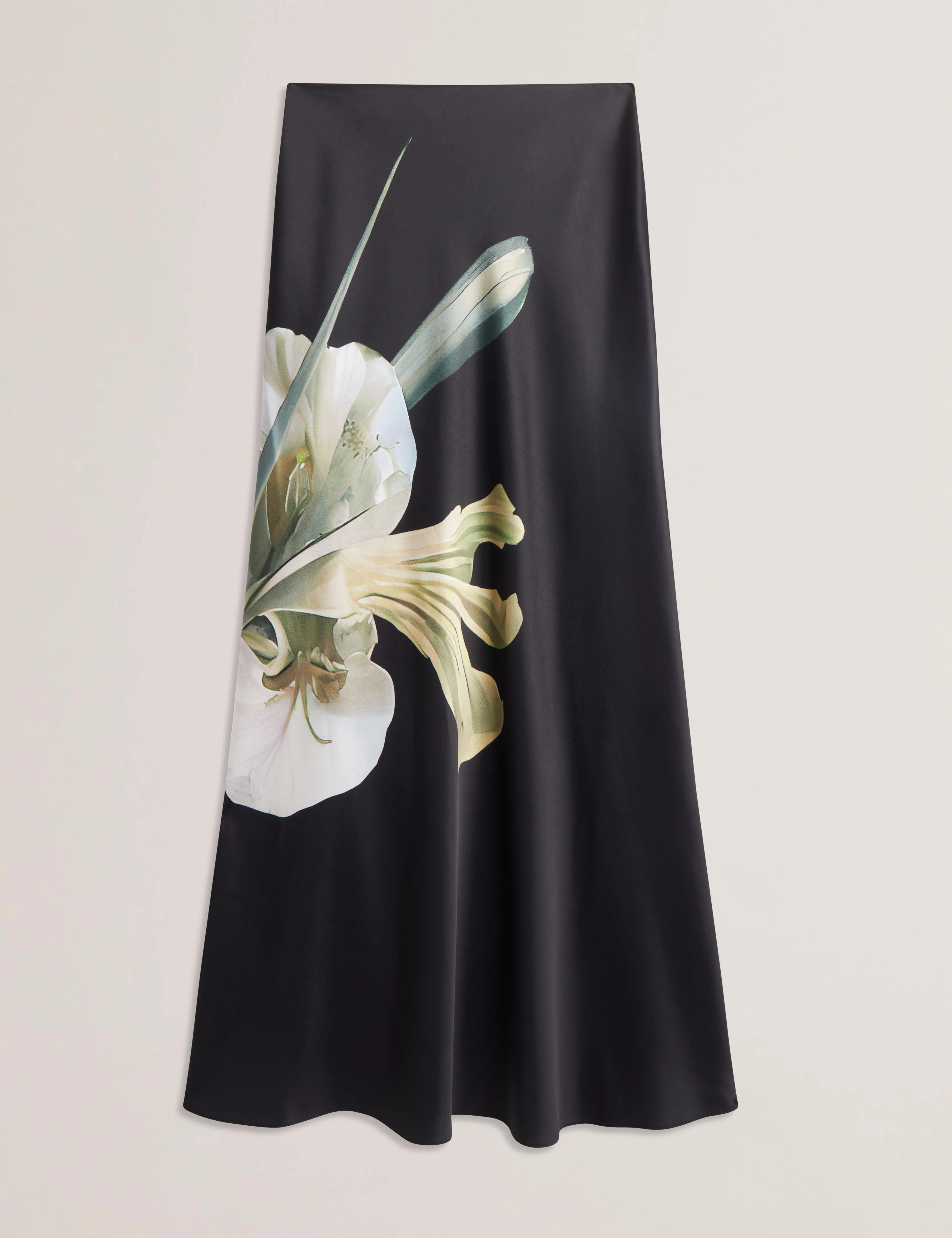Zionna Satin Printed Maxi Skirt Black